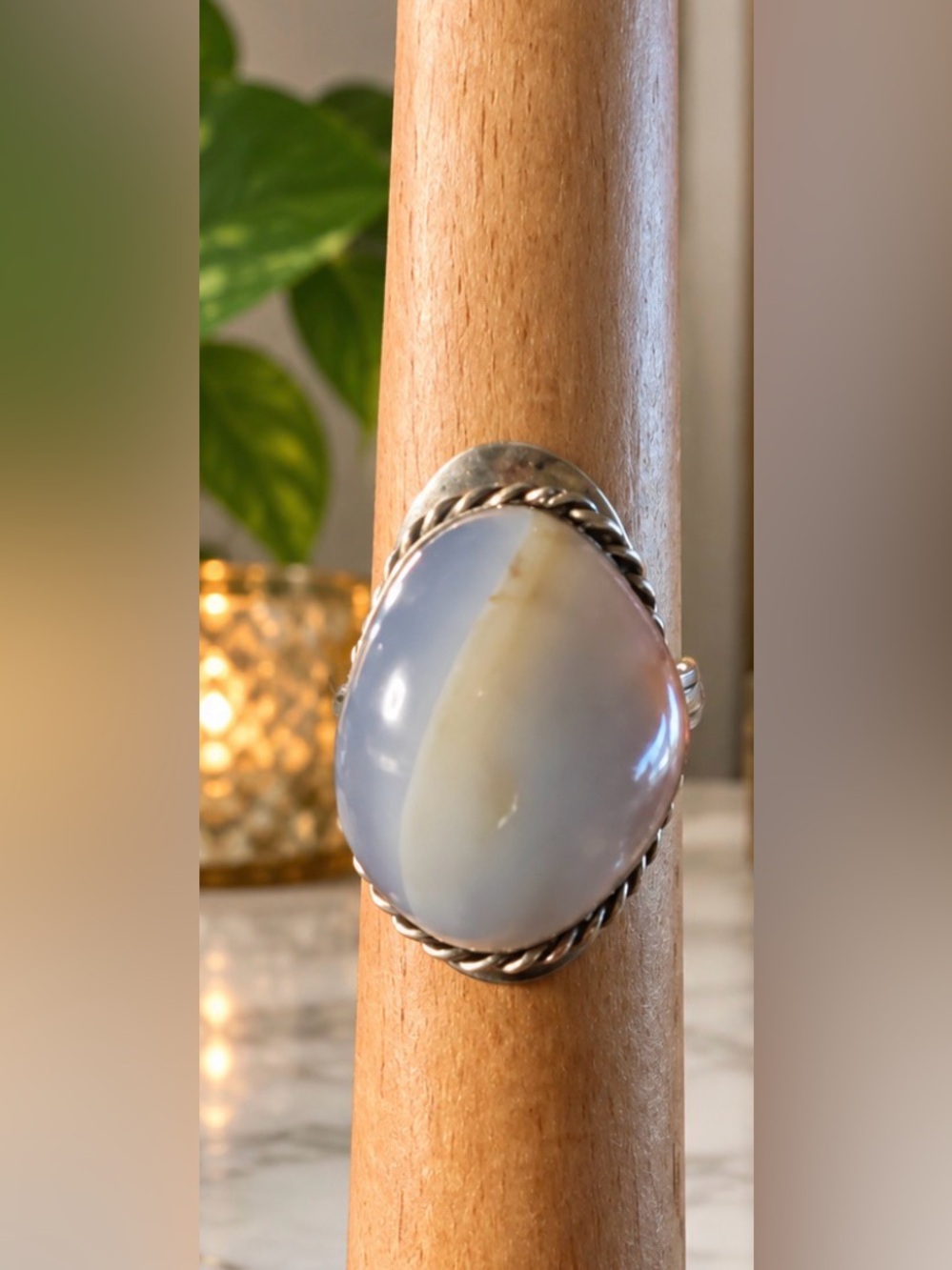 Agate Natural Stone Adjustable Statement Ring Size 6 to 15